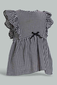 Redtag-Black-Checkered-Tunic-Dress-Dresses-Infant-Girls-3 to 24 Months