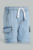 Redtag-Light-Wash-Wash-Cargo-Denim-Short-Denim-Shorts-Infant-Boys-3 to 24 Months