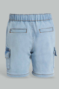 Redtag-Light-Wash-Wash-Cargo-Denim-Short-Denim-Shorts-Infant-Boys-3 to 24 Months