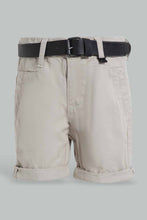 تنزيل الصورة على معرض الصور، Redtag-Beige-Twill-Chino-With-Pu-Belt-Chino-Shorts-Infant-Boys-3 to 24 Months
