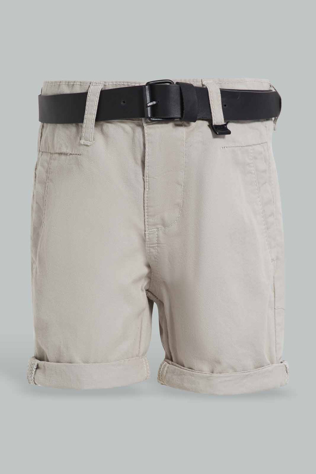 Redtag-Beige-Twill-Chino-With-Pu-Belt-Chino-Shorts-Infant-Boys-3 to 24 Months