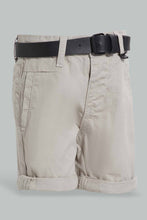 تنزيل الصورة على معرض الصور، Redtag-Beige-Twill-Chino-With-Pu-Belt-Chino-Shorts-Infant-Boys-3 to 24 Months
