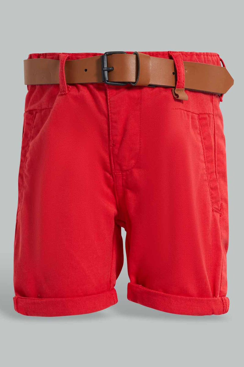 Redtag-Red-Twill-Chino-With-Pu-Belt-Chino-Shorts-Infant-Boys-3 to 24 Months