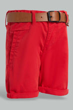 تنزيل الصورة على معرض الصور، Redtag-Red-Twill-Chino-With-Pu-Belt-Chino-Shorts-Infant-Boys-3 to 24 Months
