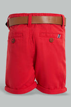 تنزيل الصورة على معرض الصور، Redtag-Red-Twill-Chino-With-Pu-Belt-Chino-Shorts-Infant-Boys-3 to 24 Months
