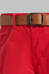 Redtag-Red-Twill-Chino-With-Pu-Belt-Chino-Shorts-Infant-Boys-3 to 24 Months