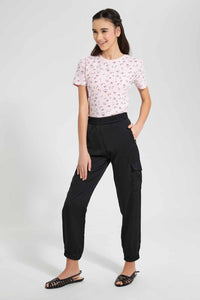 Redtag-Black-Sateen-Cargo-Pant-Category:Joggers,-Colour:Black,-Deals:2-For-90,-Filter:Senior-Girls-(9-to-14-Yrs),-GSR-Joggers,-New-In,-New-In-GSR,-RMD-add,-S22C,-Section:Kidswear-Senior-Girls-9 to 14 Years