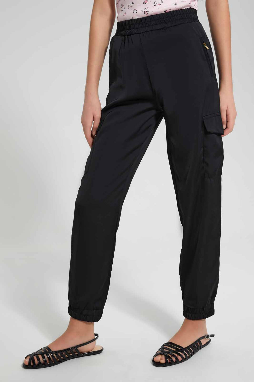 Redtag-Black-Sateen-Cargo-Pant-Category:Joggers,-Colour:Black,-Deals:2-For-90,-Filter:Senior-Girls-(9-to-14-Yrs),-GSR-Joggers,-New-In,-New-In-GSR,-RMD-add,-S22C,-Section:Kidswear-Senior-Girls-9 to 14 Years