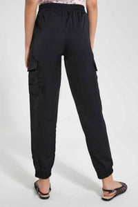 Redtag-Black-Sateen-Cargo-Pant-Category:Joggers,-Colour:Black,-Deals:2-For-90,-Filter:Senior-Girls-(9-to-14-Yrs),-GSR-Joggers,-New-In,-New-In-GSR,-RMD-add,-S22C,-Section:Kidswear-Senior-Girls-9 to 14 Years