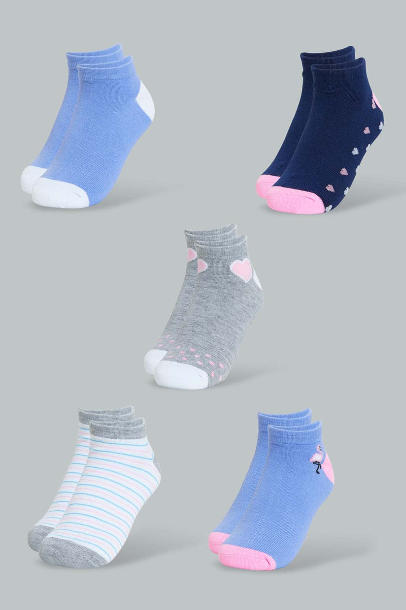 Redtag-Assorted-Striped/Printed-Ankle-Socks-(5-Pack)-Ankle-Socks-Women's-