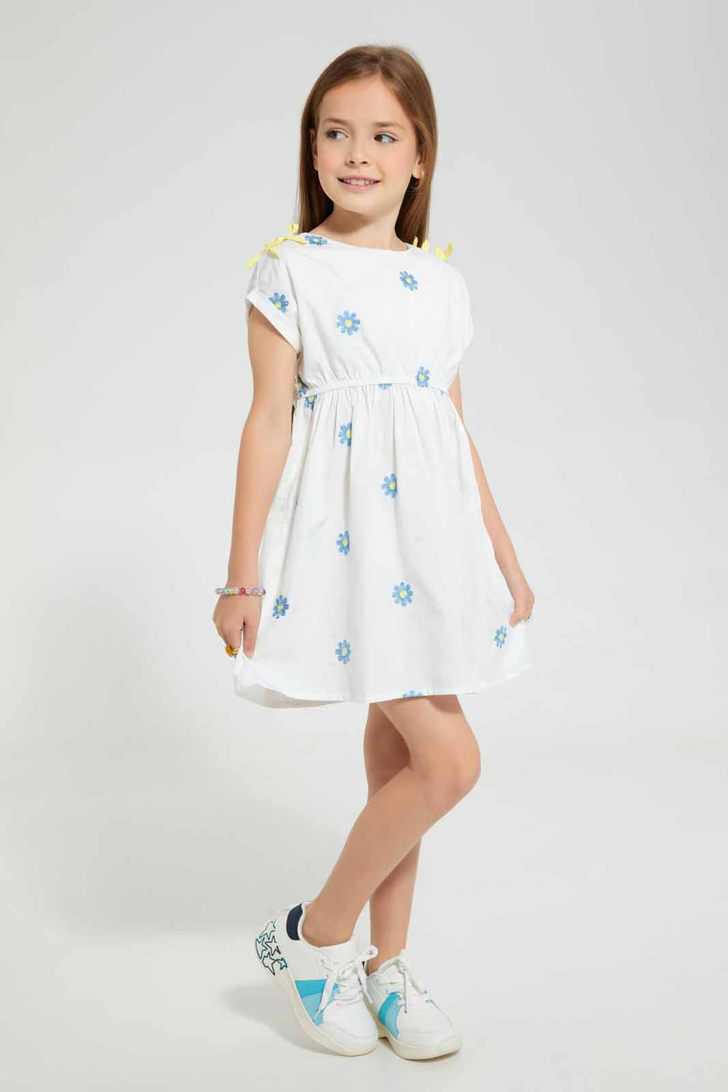 Redtag-White-Embroidered-Dress-Dresses-Girls-2 to 8 Years