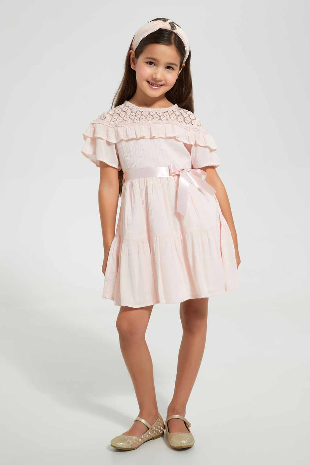 Redtag-Peach-Lace-Dress-Dresses-Girls-2 to 8 Years