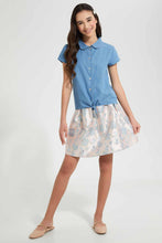 Load image into Gallery viewer, Redtag-Pale-Blue-Denim-Front-Tie-Shirt-Blouses-Senior-Girls-9 to 14 Years
