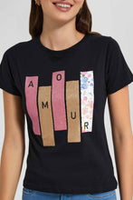 Load image into Gallery viewer, Redtag-Black-Amour-Print-T-Shirt-Category:T-Shirts,-Colour:Black,-Filter:Women&#39;s-Clothing,-New-In,-New-In-Women,-Non-Sale,-S22D,-Section:Women,-TBL,-Women-T-Shirts-Women&#39;s-
