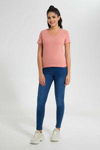 Redtag-Pink-V-Neck-T-Shirt-V-Neck-T-Shirts-Women's-