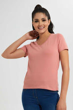 Load image into Gallery viewer, Redtag-Pink-V-Neck-T-Shirt-V-Neck-T-Shirts-Women&#39;s-
