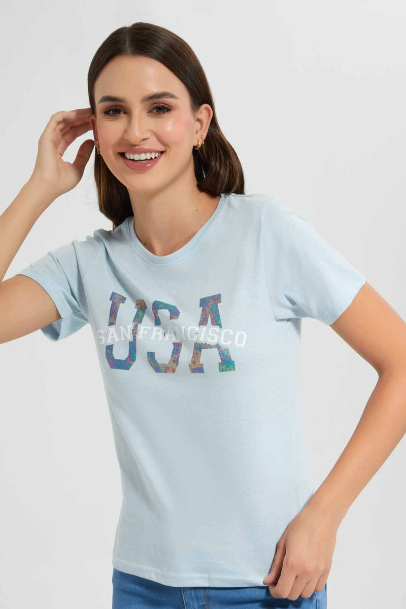 Redtag-Blue-San-Francisco-Print-T-Shirt-Category:T-Shirts,-Colour:Blue,-Filter:Women's-Clothing,-New-In,-New-In-Women,-Non-Sale,-S22D,-Section:Women,-TBL,-Women-T-Shirts-Women's-