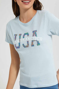 Redtag-Blue-San-Francisco-Print-T-Shirt-Category:T-Shirts,-Colour:Blue,-Filter:Women's-Clothing,-New-In,-New-In-Women,-Non-Sale,-S22D,-Section:Women,-TBL,-Women-T-Shirts-Women's-