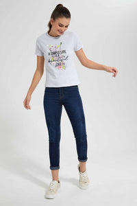 Redtag-Grey-Simple-Life-Embellised-T-Shirt-Category:T-Shirts,-Colour:Grey,-Filter:Women's-Clothing,-New-In,-New-In-Women,-Non-Sale,-S22D,-Section:Women,-TBL,-Women-T-Shirts-Women's-
