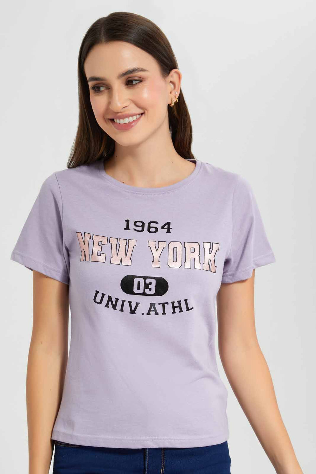 Redtag-Lilac-New-York-Print-T-Shirt-Category:T-Shirts,-Colour:Lilac,-Filter:Women's-Clothing,-New-In,-New-In-Women,-Non-Sale,-S22D,-Section:Women,-TBL,-Women-T-Shirts-Women's-