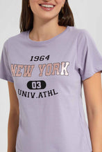 Load image into Gallery viewer, Redtag-Lilac-New-York-Print-T-Shirt-Category:T-Shirts,-Colour:Lilac,-Filter:Women&#39;s-Clothing,-New-In,-New-In-Women,-Non-Sale,-S22D,-Section:Women,-TBL,-Women-T-Shirts-Women&#39;s-
