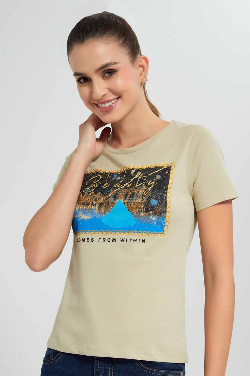 Redtag-Olive-Beauty-Embellished-T-Shirt-Category:T-Shirts,-Colour:Dark-Green,-Filter:Women's-Clothing,-New-In,-New-In-Women,-Non-Sale,-S22D,-Section:Women,-TBL,-Women-T-Shirts-Women's-