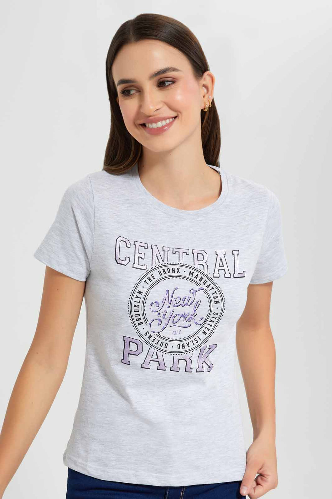 Redtag-Grey-Cental-Park-Print-T-Shirt-Category:T-Shirts,-Colour:Grey,-Filter:Women's-Clothing,-New-In,-New-In-Women,-Non-Sale,-S22D,-Section:Women,-TBL,-Women-T-Shirts-Women's-
