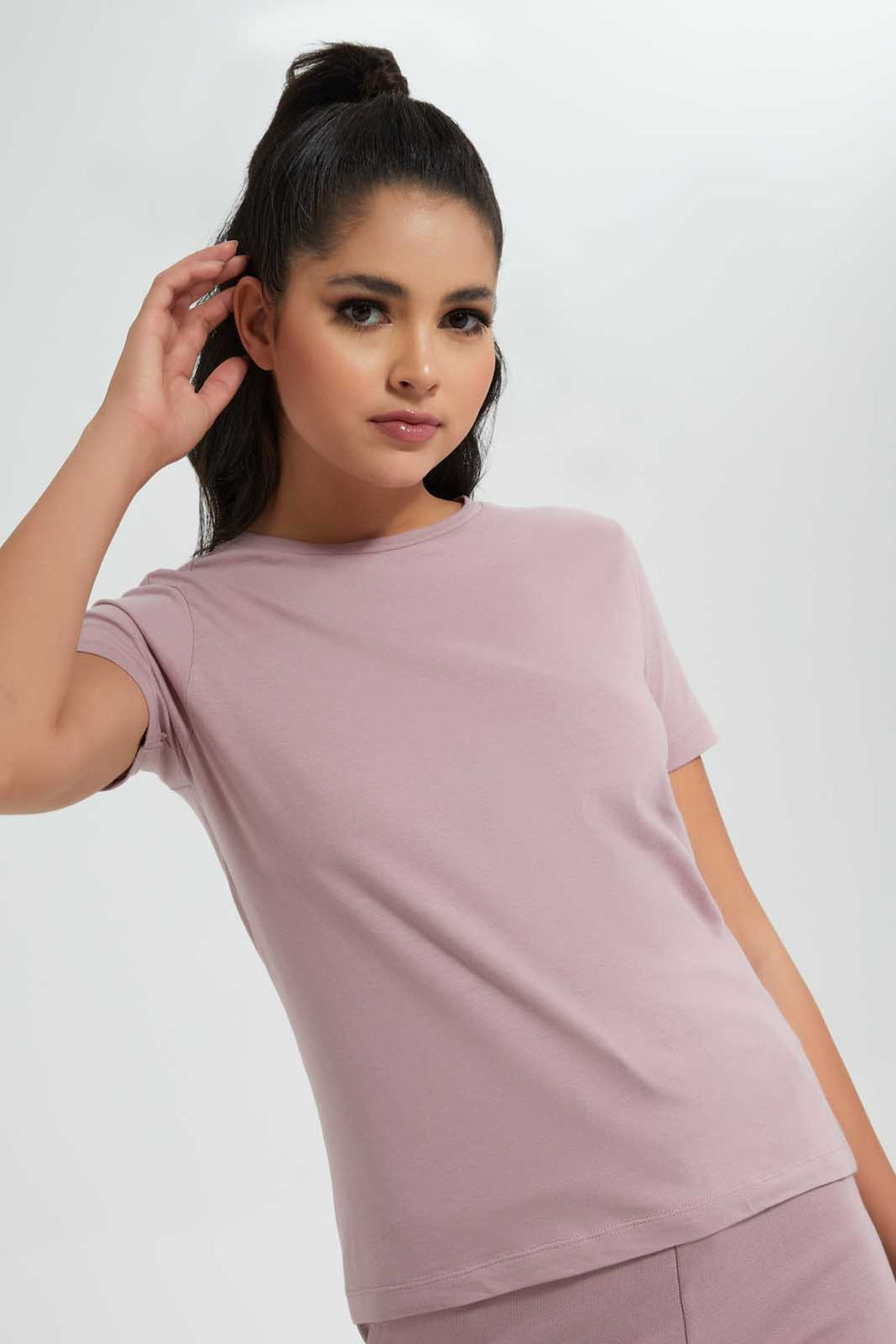 Redtag-Mauve-Crew-Neck-T-Shirt-Graphic-T-Shirts-Women's-