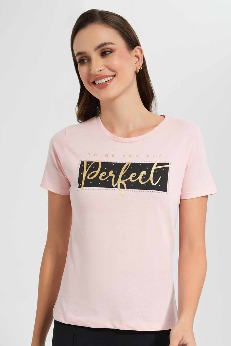 Redtag-Blush-Perfect-Embellished-T-Shirt-Category:T-Shirts,-Colour:Pink,-Filter:Women's-Clothing,-New-In,-New-In-Women,-Non-Sale,-S22D,-Section:Women,-TBL,-Women-T-Shirts-Women's-