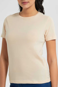Redtag-Beige--Crew-Neck-T-Shirt-Graphic-T-Shirts-Women's-