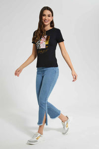 Redtag-Black-Elegant-Embellished-T-Shirt-Category:T-Shirts,-Colour:Black,-Filter:Women's-Clothing,-New-In,-New-In-Women,-Non-Sale,-S22D,-Section:Women,-TBL,-Women-T-Shirts-Women's-
