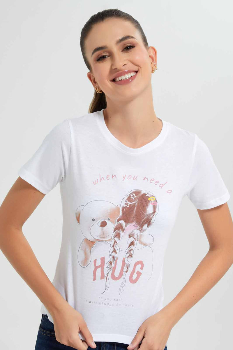 Redtag-White-Teddy-Bear-Print-T-Shirt-Category:T-Shirts,-Colour:White,-Filter:Women's-Clothing,-New-In,-New-In-Women,-Non-Sale,-S22D,-Section:Women,-TBL,-Women-T-Shirts-Women's-