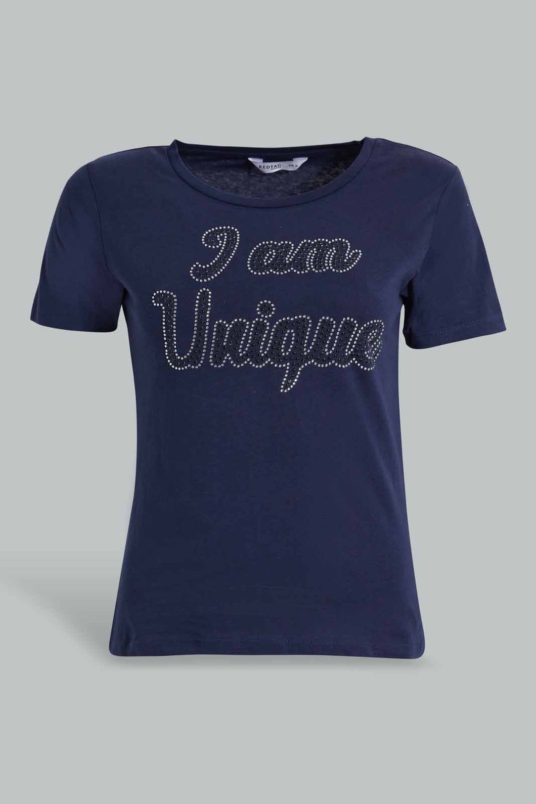 Redtag-Navy-Unique-Embellished-T-Shirt-Embellished-T-Shirts-Women's-