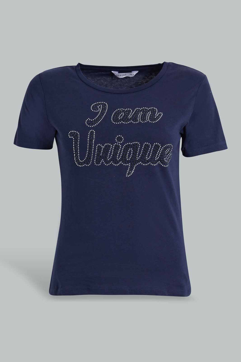 Redtag-Navy-Unique-Embellished-T-Shirt-Embellished-T-Shirts-Women's-