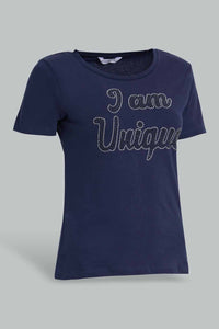 Redtag-Navy-Unique-Embellished-T-Shirt-Embellished-T-Shirts-Women's-