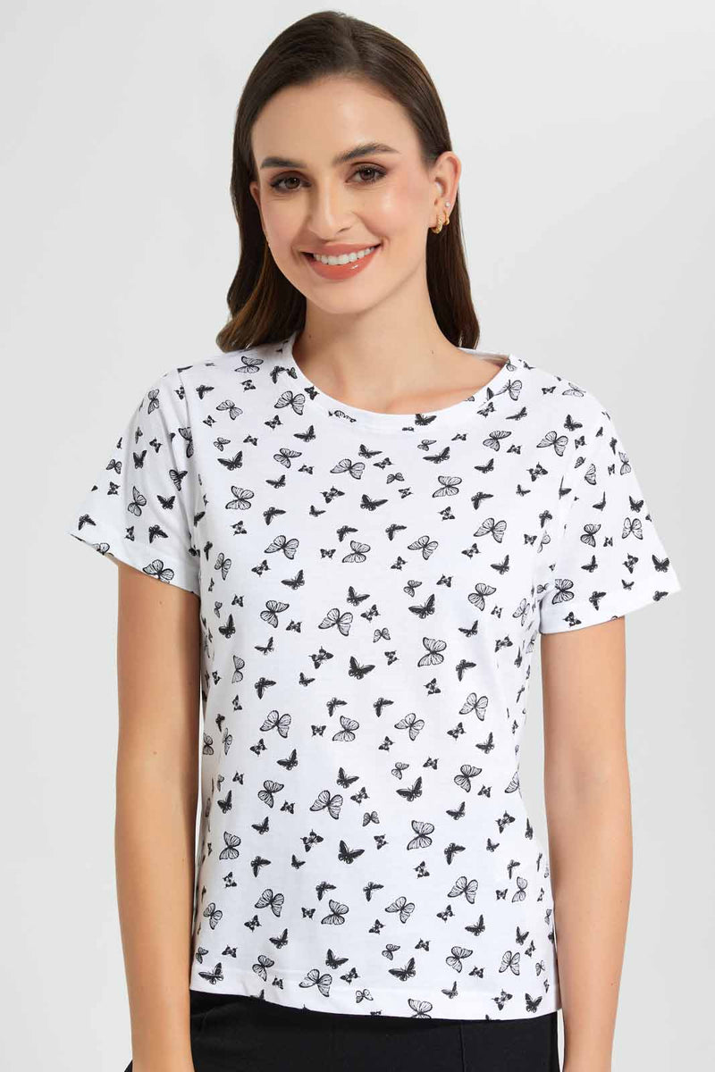 Redtag-Lemon-Butterfly-Allover-Print-T-Shirt-Category:T-Shirts,-Colour:Lemon,-Filter:Women's-Clothing,-New-In,-New-In-Women,-Non-Sale,-S22D,-Section:Women,-TBL,-Women-T-Shirts-Women's-