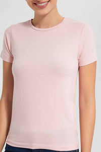Redtag-Blush--Crew-Neck-T-Shirt-Category:T-Shirts,-Colour:Pink,-Filter:Women's-Clothing,-New-In,-New-In-Women,-Non-Sale,-S22D,-Section:Women,-TBL,-Women-T-Shirts-Women's-
