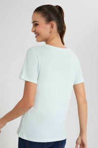 Redtag-Mint-Believe-In-Yourself-Embellished-T-Shirt-Category:T-Shirts,-Colour:Mint,-Filter:Women's-Clothing,-New-In,-New-In-Women,-Non-Sale,-S22D,-Section:Women,-TBL,-Women-T-Shirts-Women's-