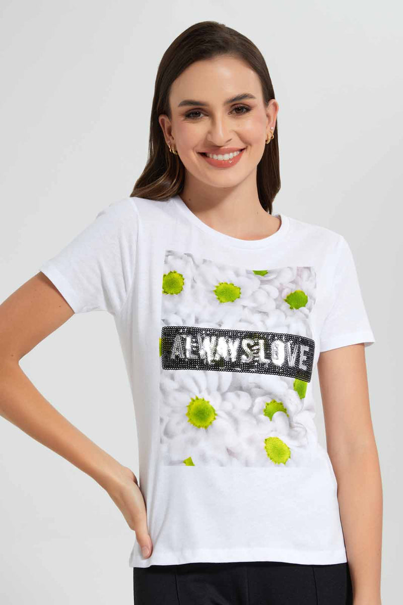 Redtag-Lemon-Always-Love-Embellished-T-Shirt-Category:T-Shirts,-Colour:Lemon,-Filter:Women's-Clothing,-New-In,-New-In-Women,-Non-Sale,-S22D,-Section:Women,-TBL,-Women-T-Shirts-Women's-