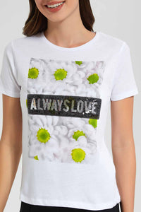 Redtag-Lemon-Always-Love-Embellished-T-Shirt-Category:T-Shirts,-Colour:Lemon,-Filter:Women's-Clothing,-New-In,-New-In-Women,-Non-Sale,-S22D,-Section:Women,-TBL,-Women-T-Shirts-Women's-