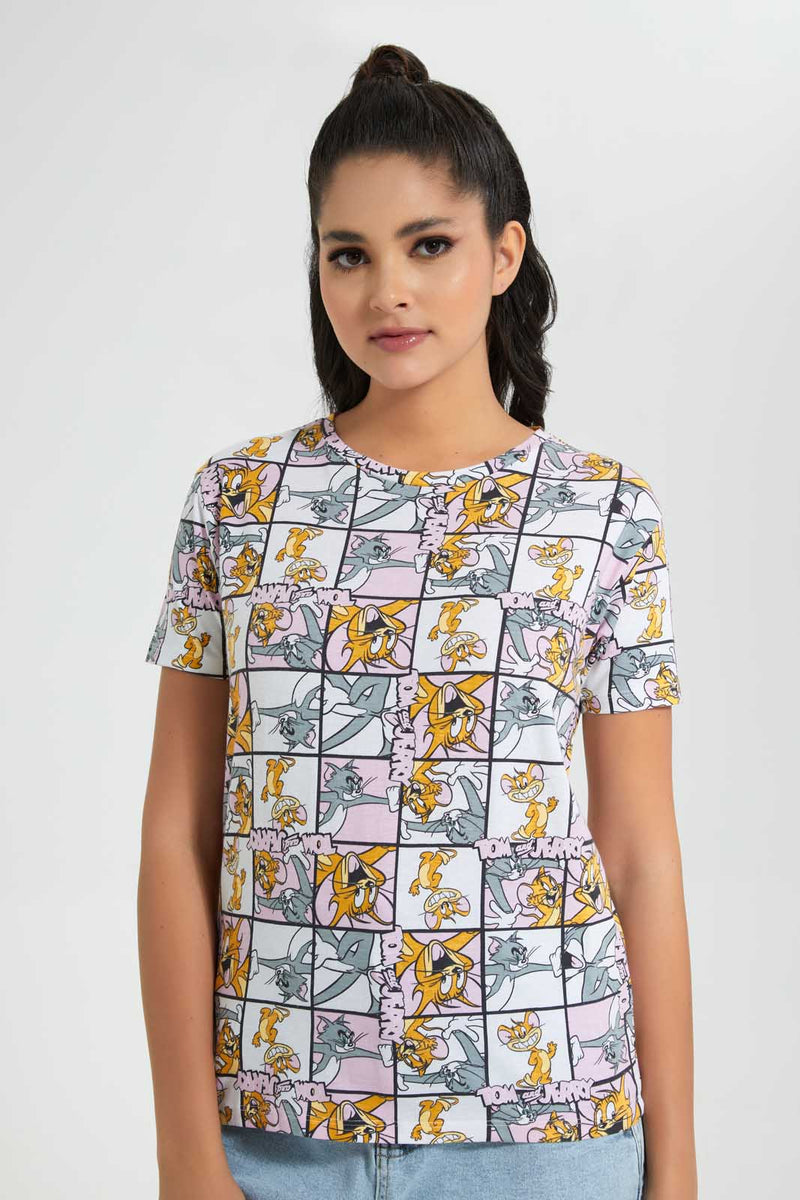 Redtag-Assorted-Tom-&--Jerry-Allover-Print-T-Shirt-Character-T-Shirts-Women's-