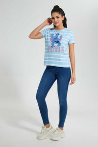 Redtag-Blue-Stitch-Printed-T-Shirt-Striped-T-Shirts-Women's-