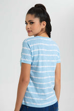 تنزيل الصورة على معرض الصور، Redtag-Blue-Stitch-Printed-T-Shirt-Striped-T-Shirts-Women&#39;s-
