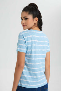 Redtag-Blue-Stitch-Printed-T-Shirt-Striped-T-Shirts-Women's-