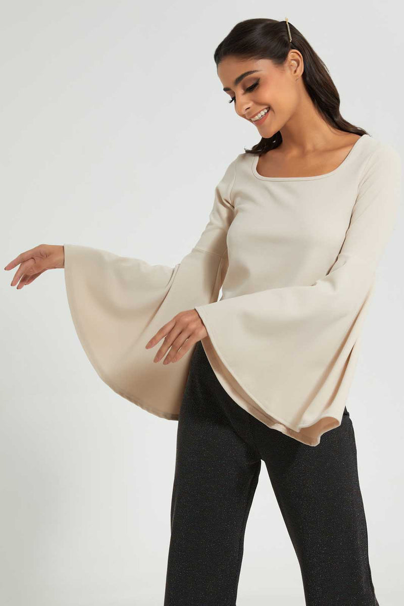 Redtag-Beige-Wide-Sleeve-Blouse-Tops-Women's-