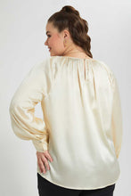 Load image into Gallery viewer, Redtag-Cream-Satin-Blouse-Blouses-Women&#39;s-
