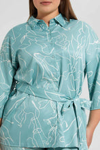 Load image into Gallery viewer, Redtag-Mint-Printed-Collared-Belted-Tunic-Blouses-Women&#39;s-
