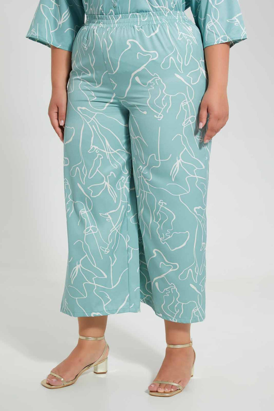 Redtag-Mint-Printed-Elasticated-Waist-Wide-Leg-Trouser-Culottes-Women's-