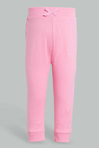 Redtag-Assorted-Dark-Pink-&-White-Solid-2Pcs-Pack-Active-Pant-Joggers-Infant-Girls-3 to 24 Months