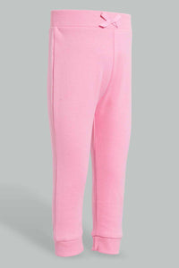 Redtag-Assorted-Dark-Pink-&-White-Solid-2Pcs-Pack-Active-Pant-Joggers-Infant-Girls-3 to 24 Months